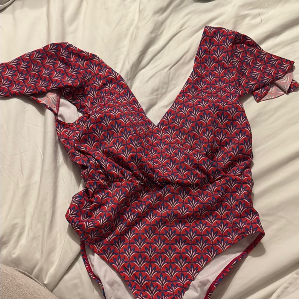Red and Blue Patterned Swimsuit